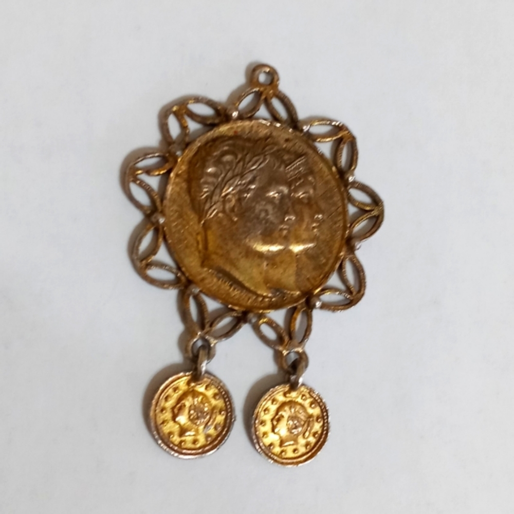 Vintage Metal Coin Pendant for Necklace -  Estate Jewelry